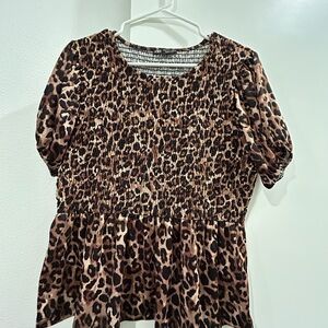 Zara Leopard Print Puff Sleeve Blouse size L